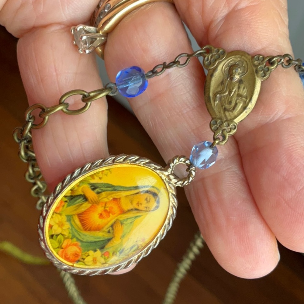 New repurposed Religious medal necklace